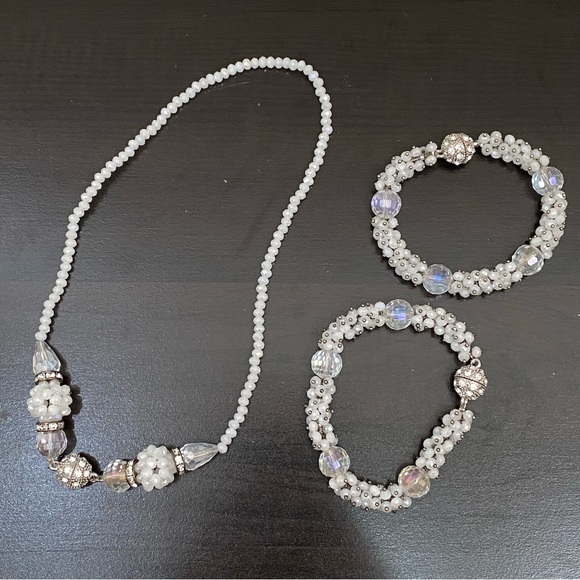 Convertible Handmade White/Clear Crystal Glass Beads Magnetic Clasps Jewelry Set - Picture 11 of 16